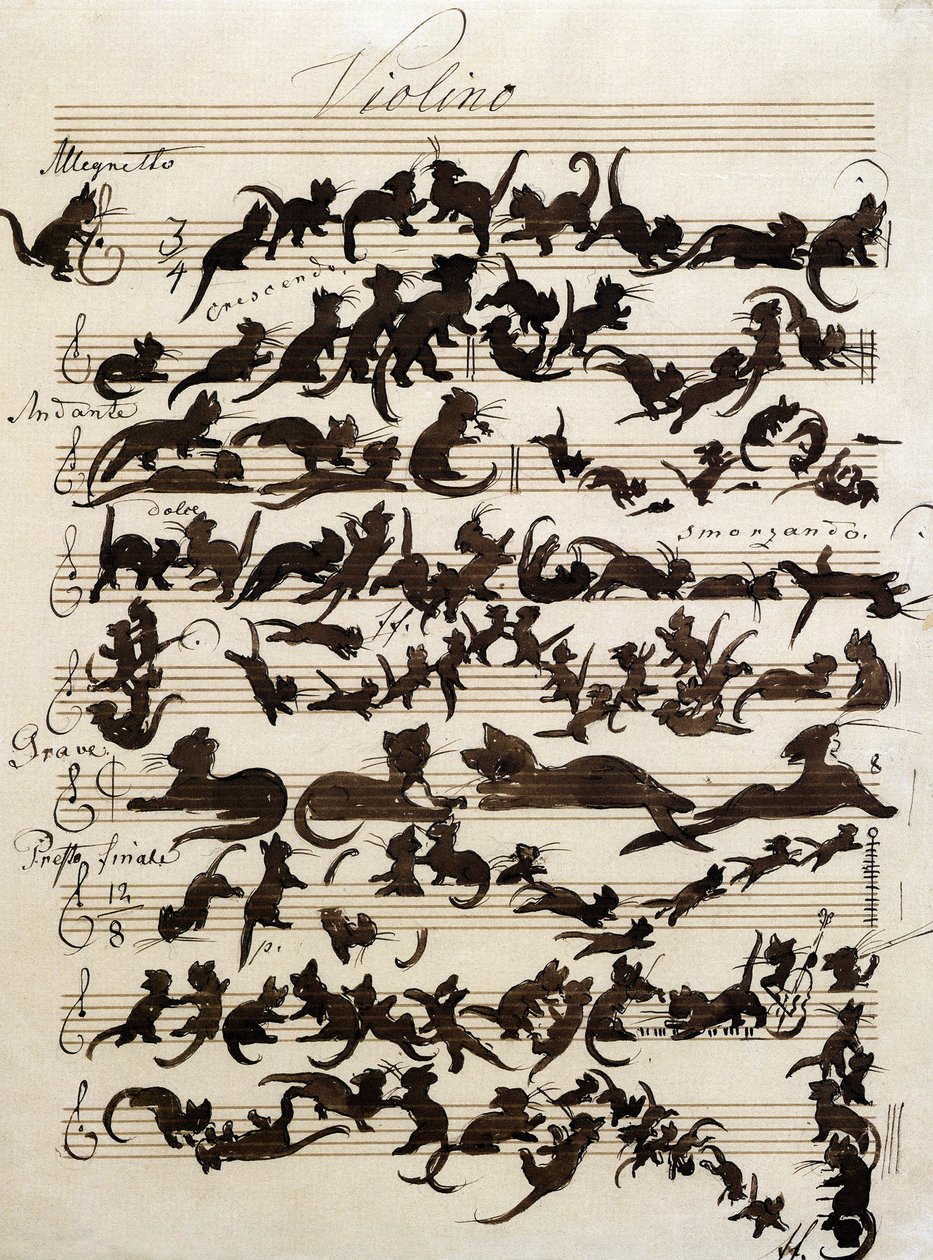 The Symphony of the Cat (Die Katzensymphony) teckning av Moritz von Schwind från 1868. Staatliche Kunsthalle Karlsruhe. av Moritz Ludwig von Schwind