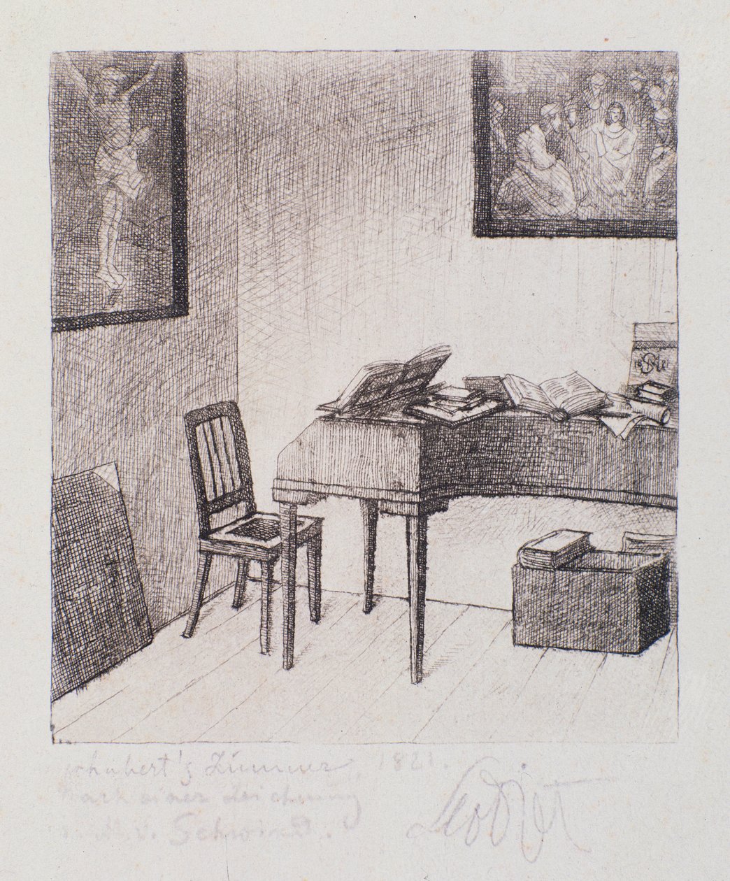 Utsikt över Franz Schuberts rum (negravering) av Moritz Ludwig von Schwind