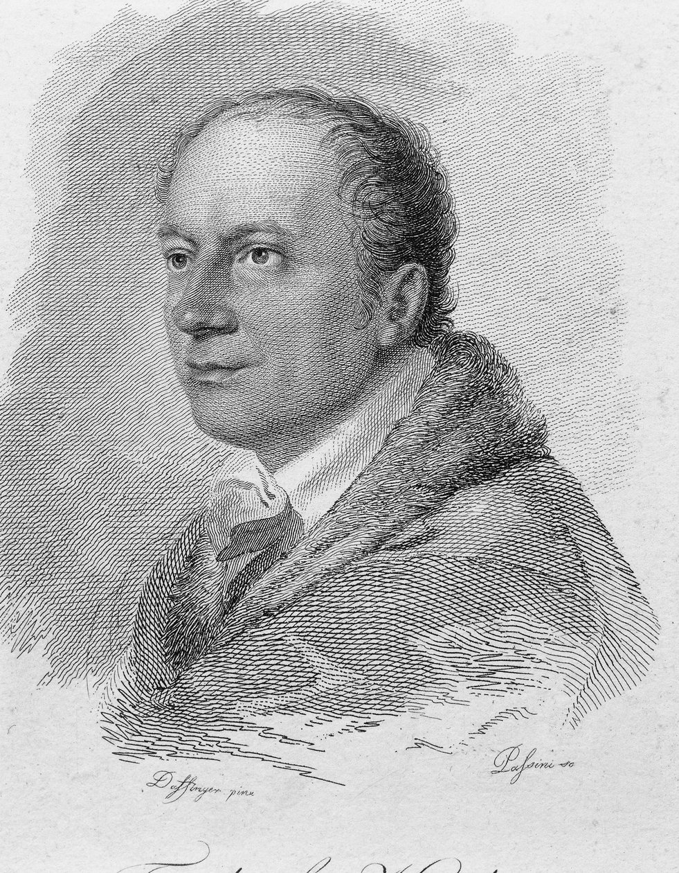 Porträtt av Friedrich Kind, graverad av Passini (gravyr) av Moritz Michael (after) Daffinger