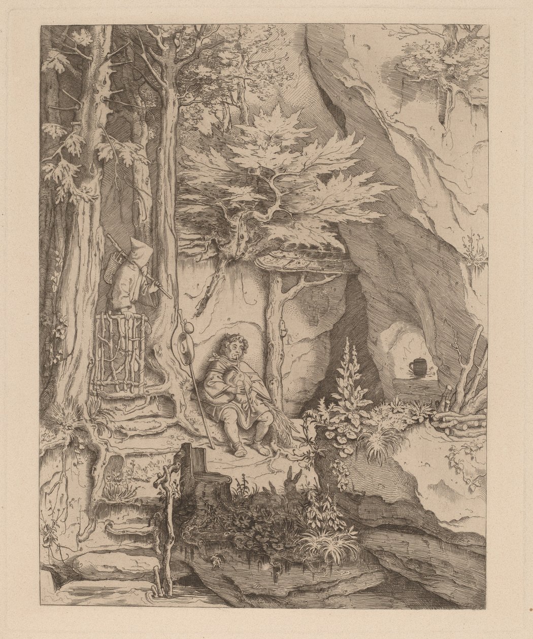 En munk med en säckpipaspelare av Moritz Ludwig von Schwind
