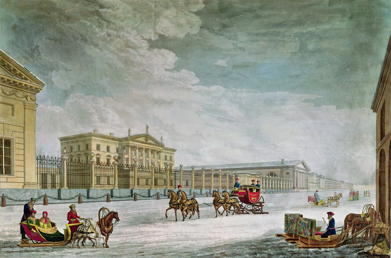 Utsikt över Imperial Bank och butikerna i St. Petersburg (se även 87474) av Mornay