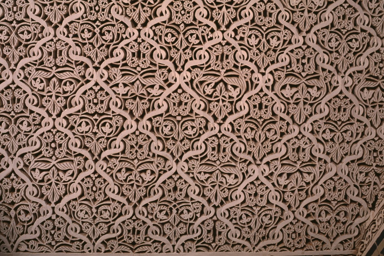 Kasbah of Thamiel glaoui, stuckatur, detalj (keramik) av Moroccan School