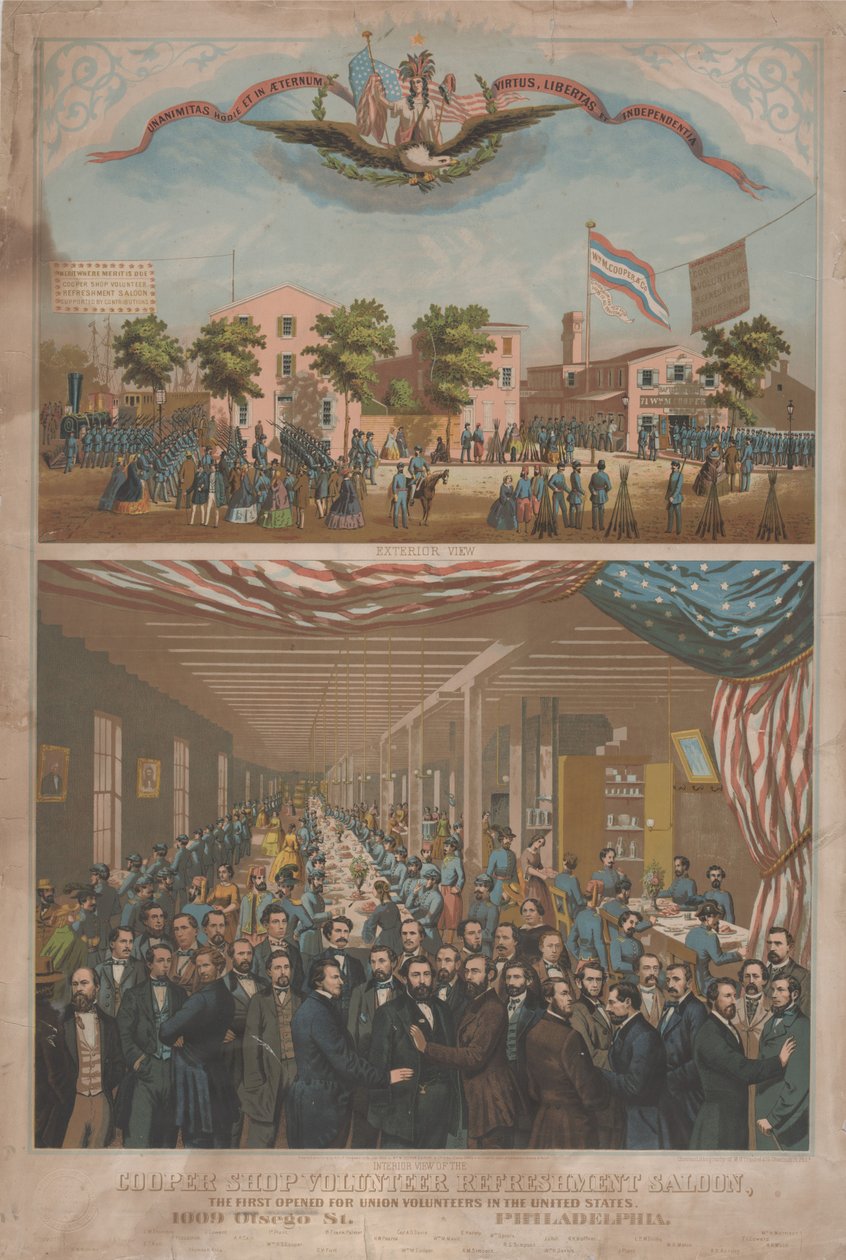Cooper Shop Volunteer Refreshment Saloon - Den första öppnade för fackliga volontärer i USA, ca 1862 av Morris H. Traubel