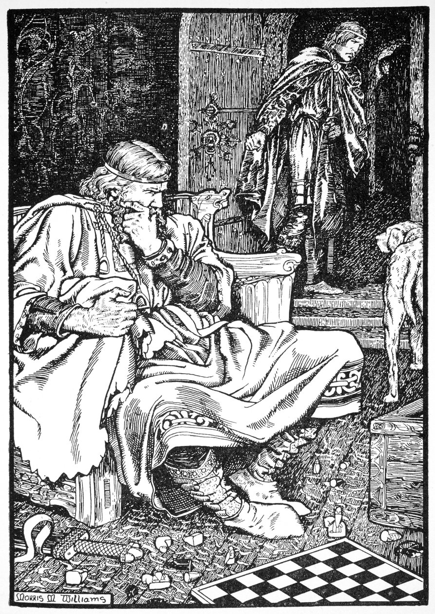 Kung Knut och Ulf jarl grälar om schack, Roskilde, Danmark, 1026 1913. av Morris Meredith Williams
