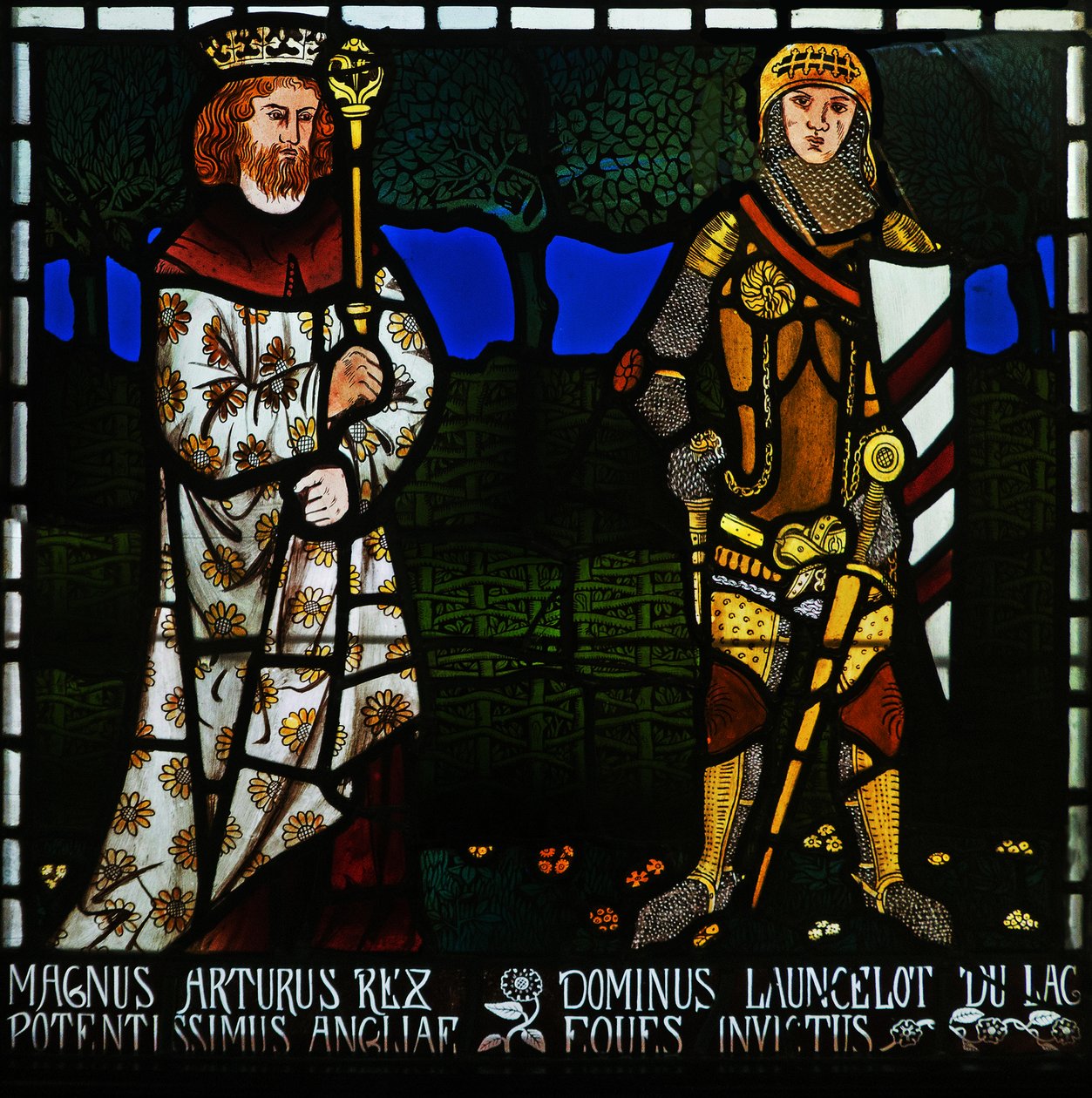 Kung Arthur och Sir Lancelot, 1862. av Morris and Co.