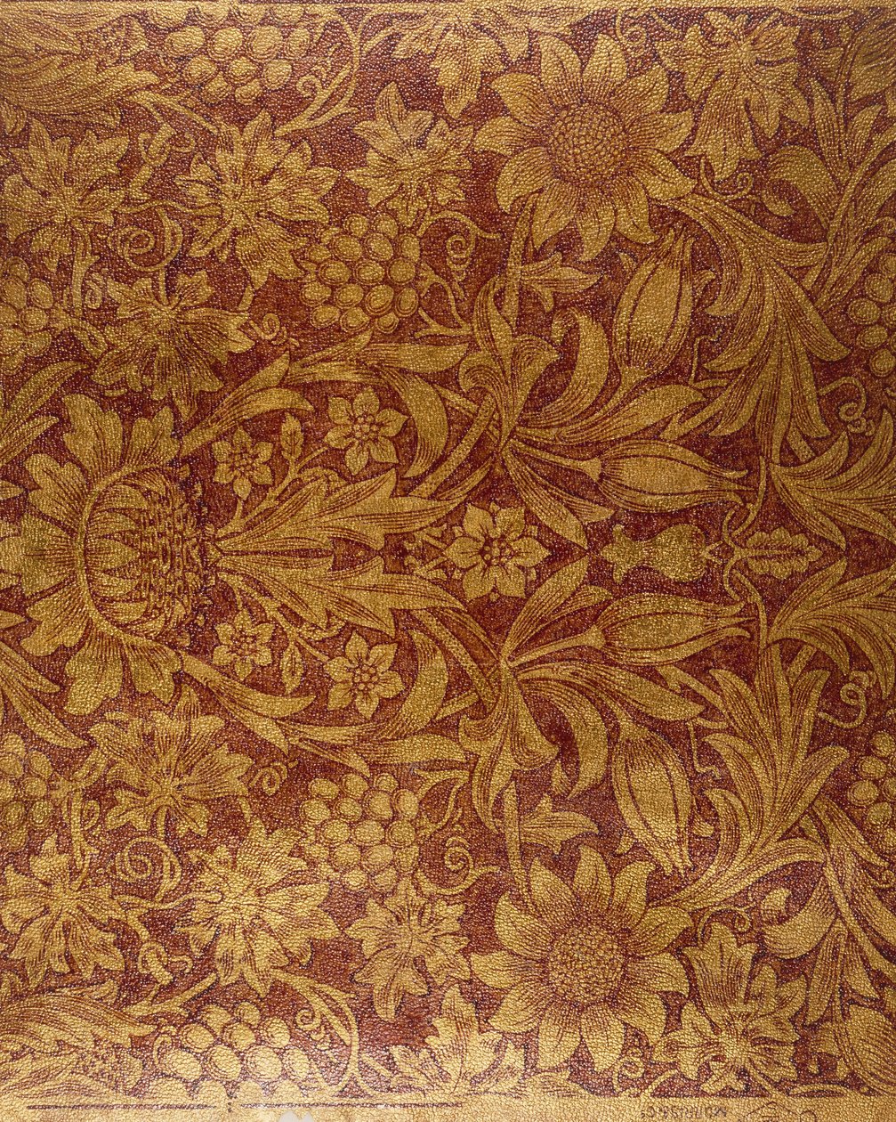 "Solros" tapet (tryckt, förgyllt och lackat papper) av Morris and Company