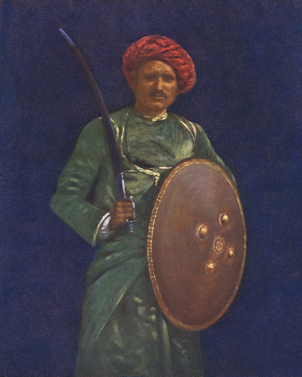 Indisk soldat med sværd og skjold - tidligt i det 20. århundrede av Mortimer Ludington Menpes