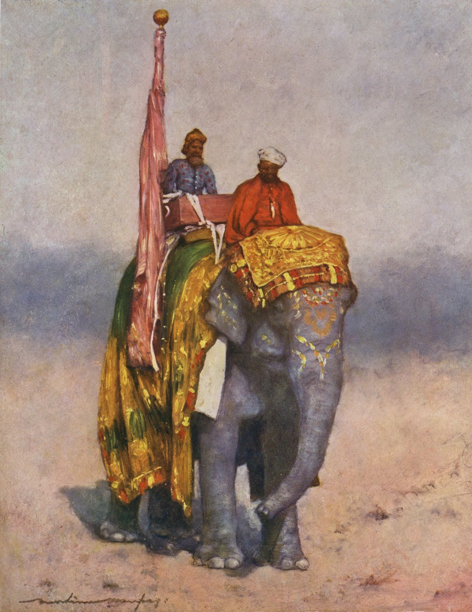 Rik man som rider på en elefant - Indien, början av 1900-talet av Mortimer Ludington Menpes