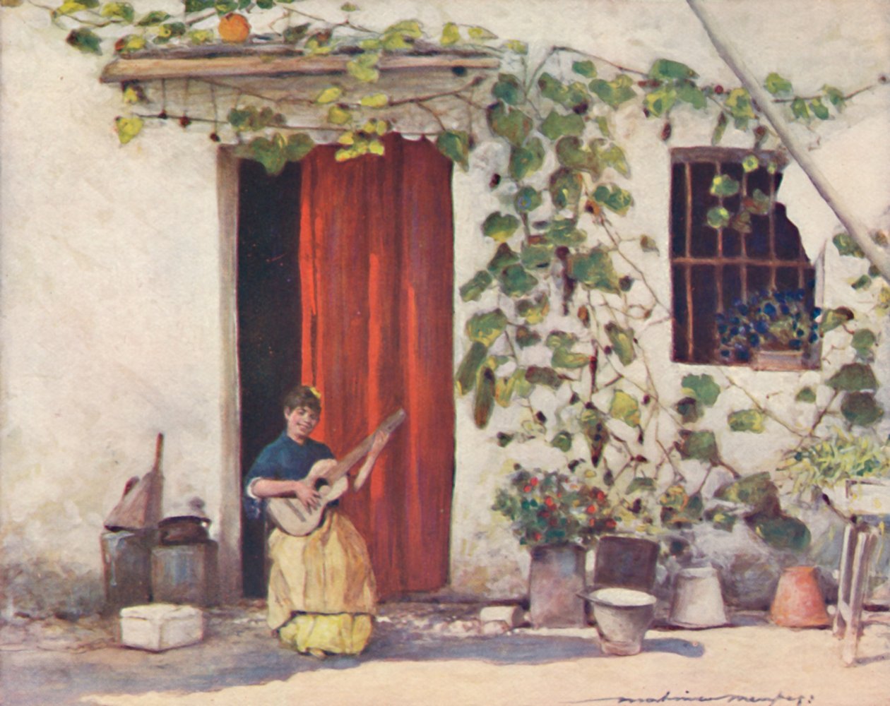 En innergård, Sevilla, 1903. av Mortimer L Menpes