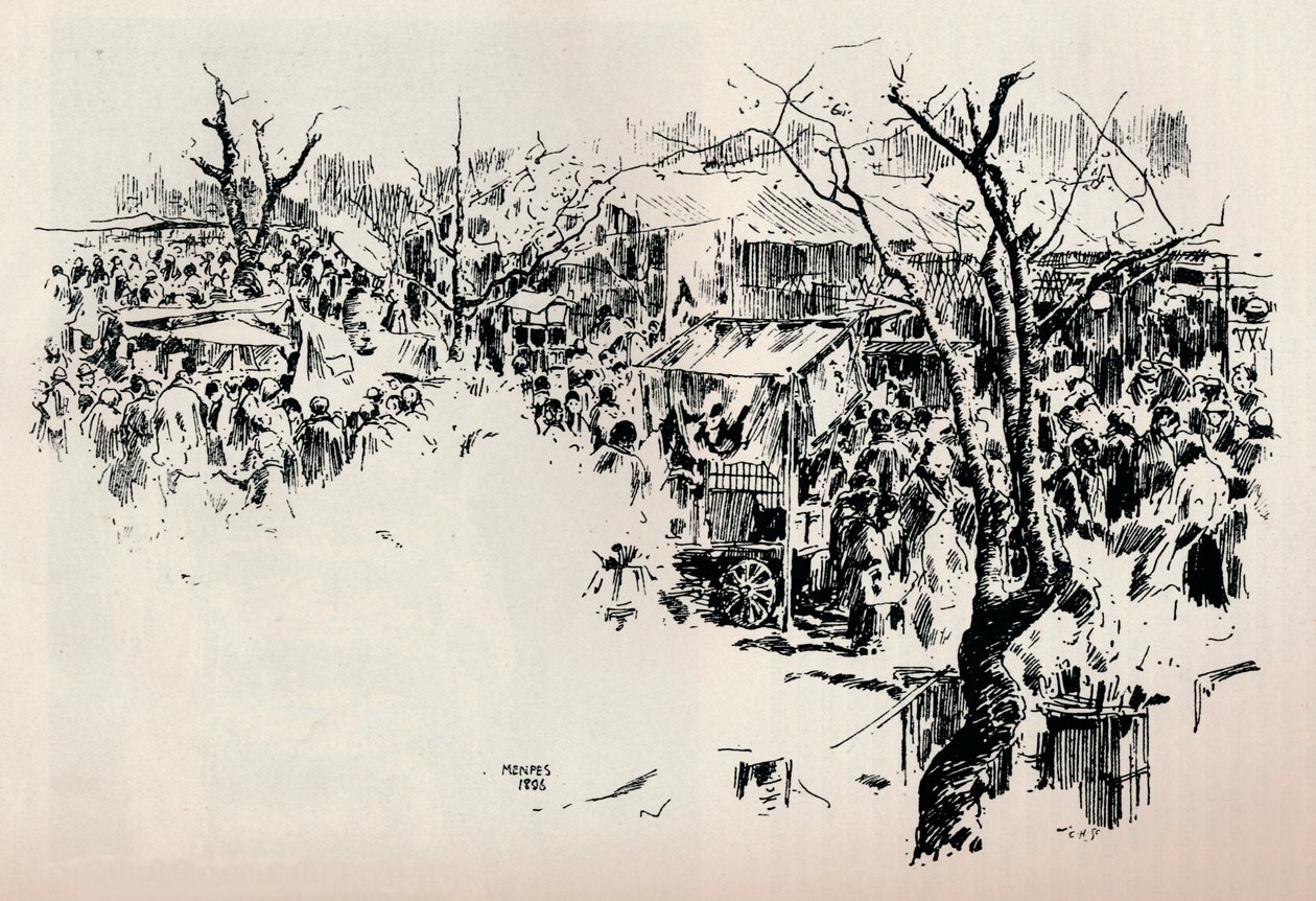 En gatuscen i Asakusa, c1897 av Mortimer L Menpes