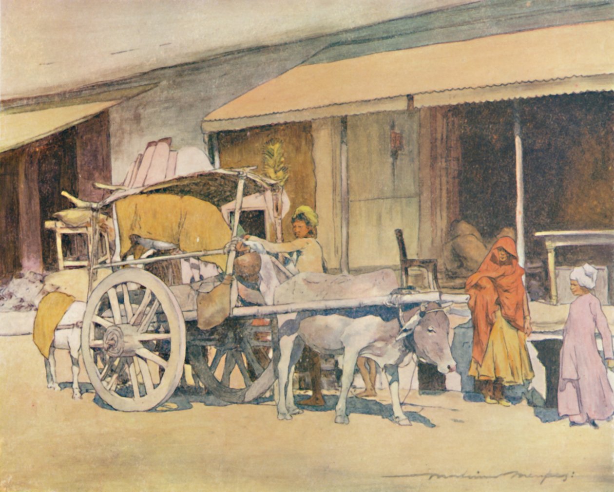 En tjurvagn, Ajmere, 1905 av Mortimer Ludington Menpes