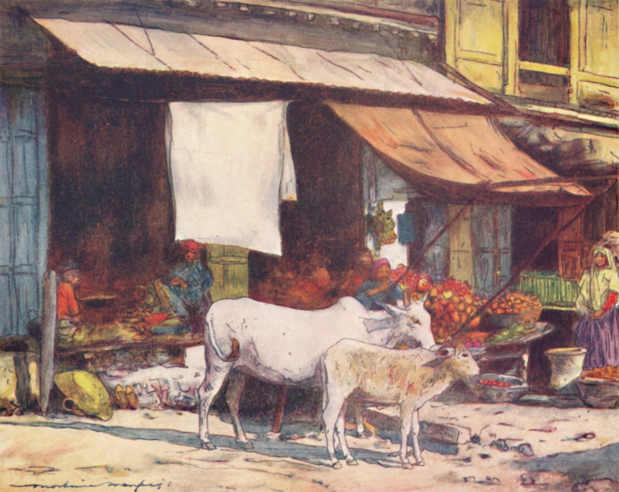 A Corner of the Fruit Market, Delhi, 1905 av Mortimer Ludington Menpes