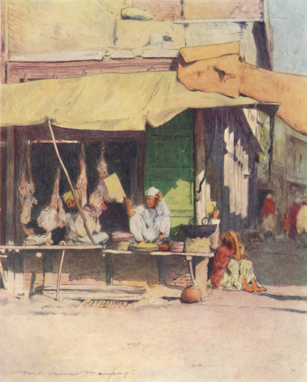 En köttaffär i Peshawur, 1905 av Mortimer Ludington Menpes