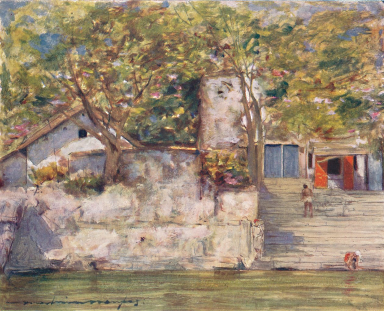 På flodens trappor i Agra, 1905 av Mortimer Ludington Menpes
