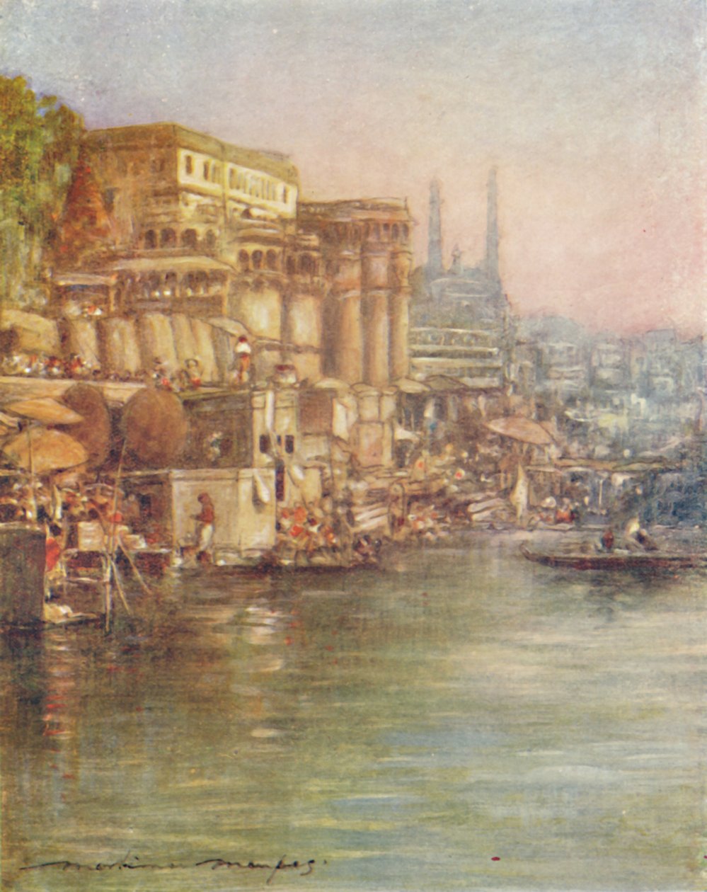 Flodfronten, Benares, 1905 av Mortimer Ludington Menpes