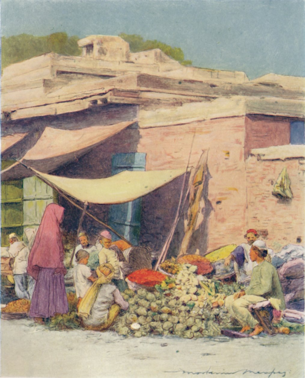 Grönsaksmarknad, Delhi, 1905 av Mortimer Ludington Menpes