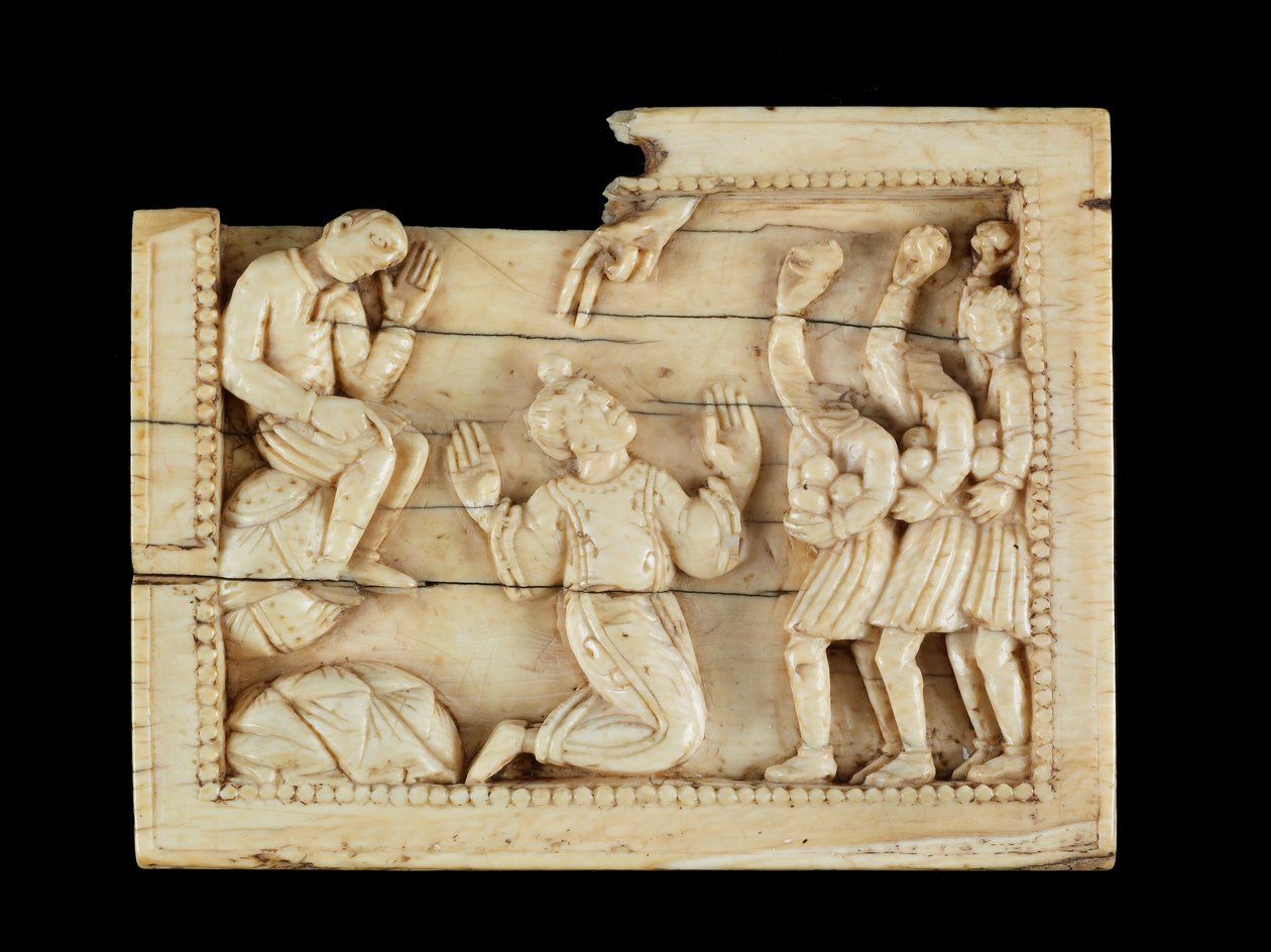 The Stening of St. Stephen, c.1100 (elfenben och ben) av Mosan School