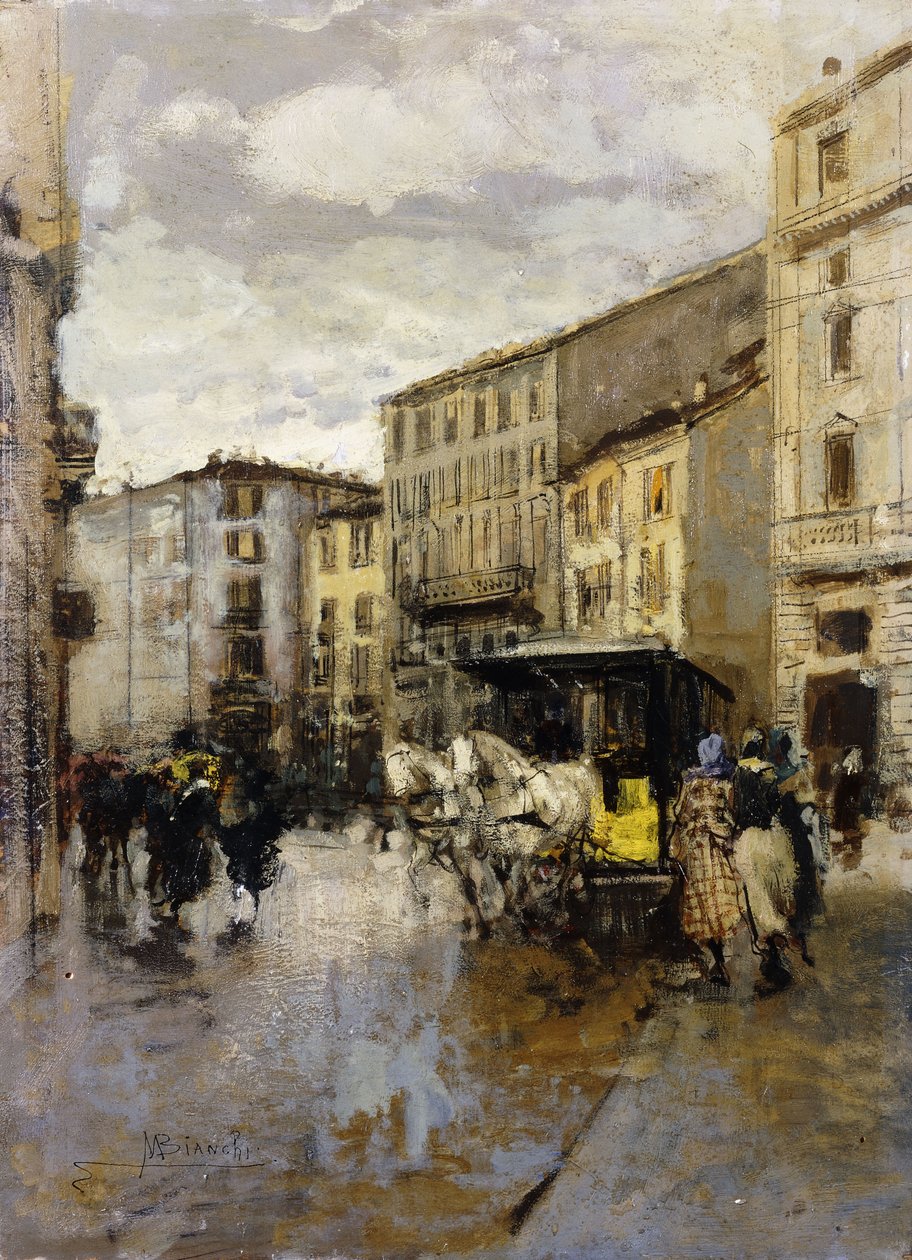 A Street Scene, Milano, av Mose Bianchi