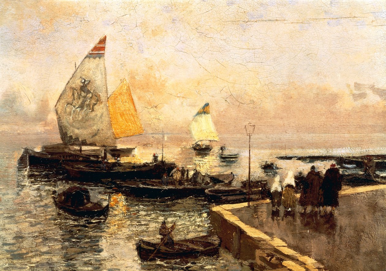 Kolbåtar i Chioggia, av Mose Bianchi (1840-1904). av Mose Bianchi