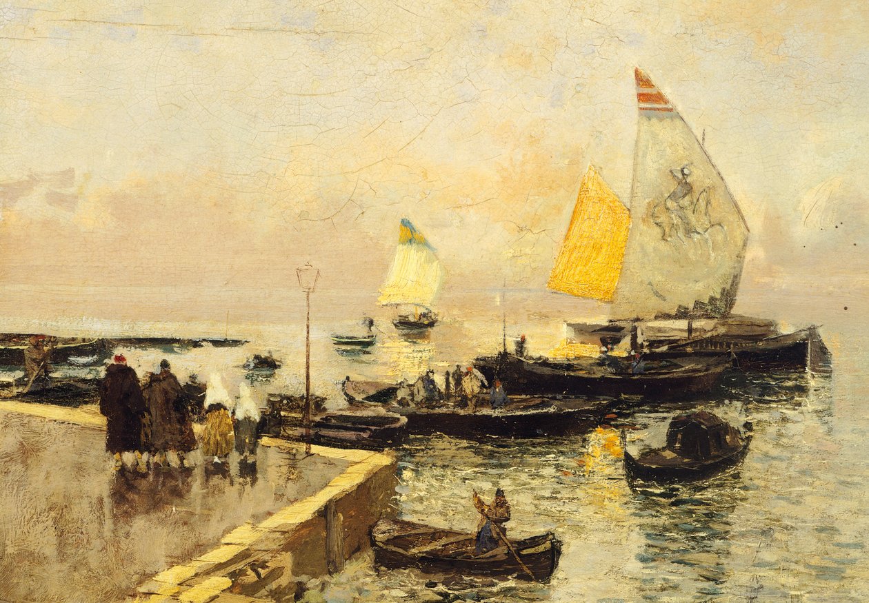Kolbåtar i Chioggia, av Mose Bianchi (1840-1904). av Mose Bianchi