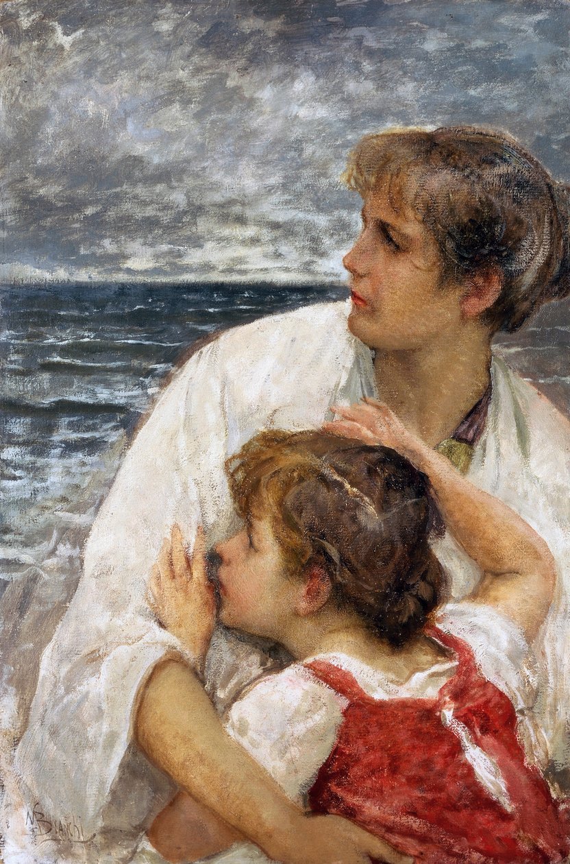 Maternity, av Mose Bianchi (1840-1904), olja på bord, 75x49,5 cm av Mose Bianchi