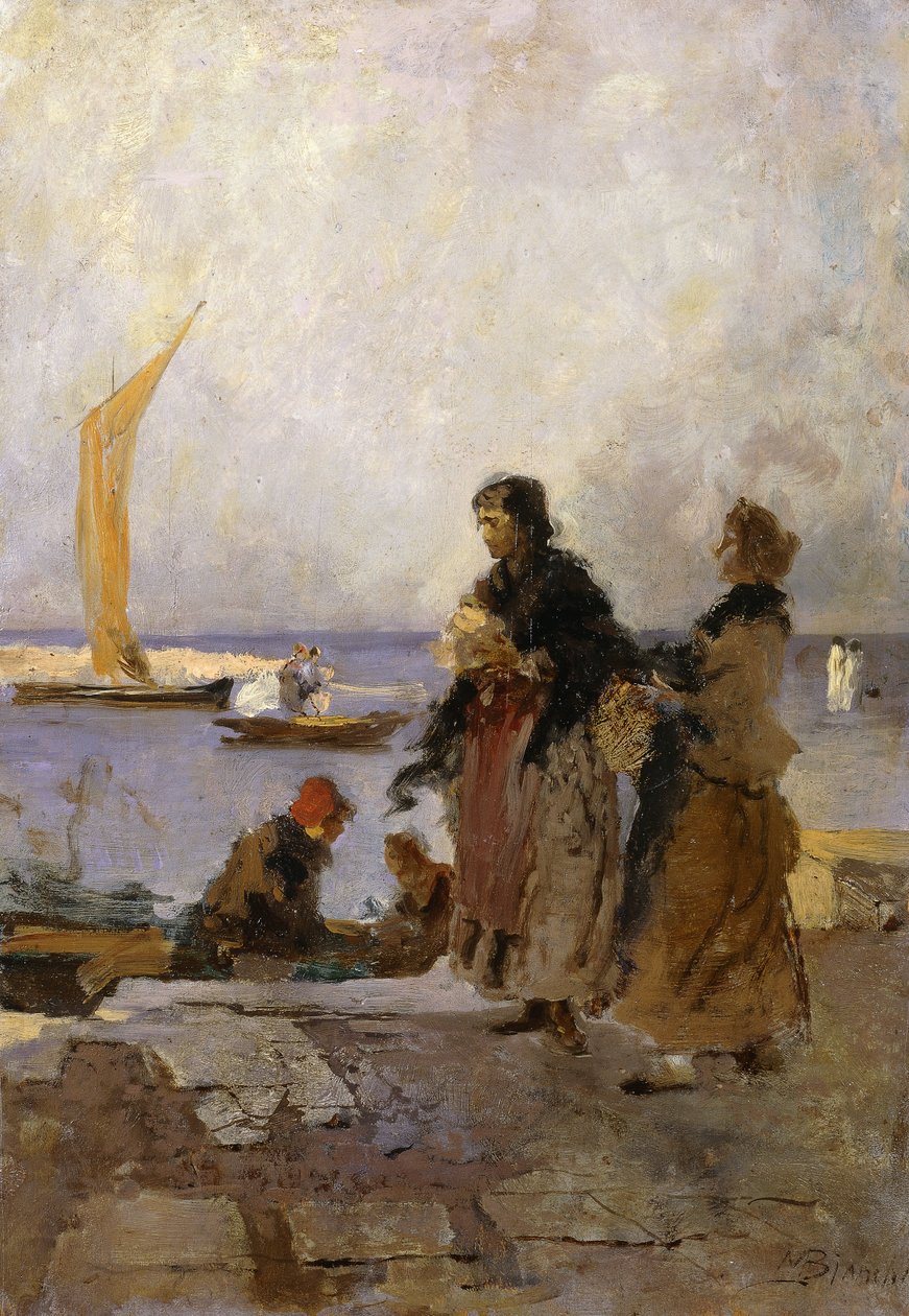 På kajen i Chioggia; På piren i Chioggia, av Mose Bianchi