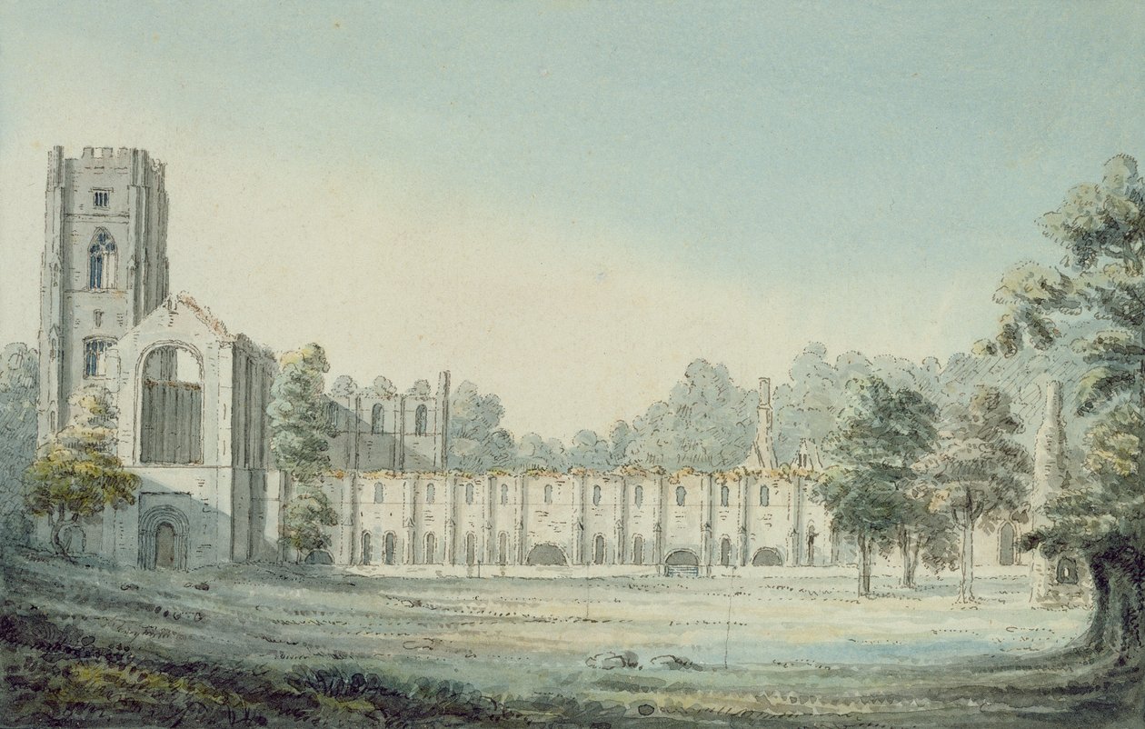 Fountains Abbey (wc och bläck på papper) (för par se 264334) av Moses Griffith