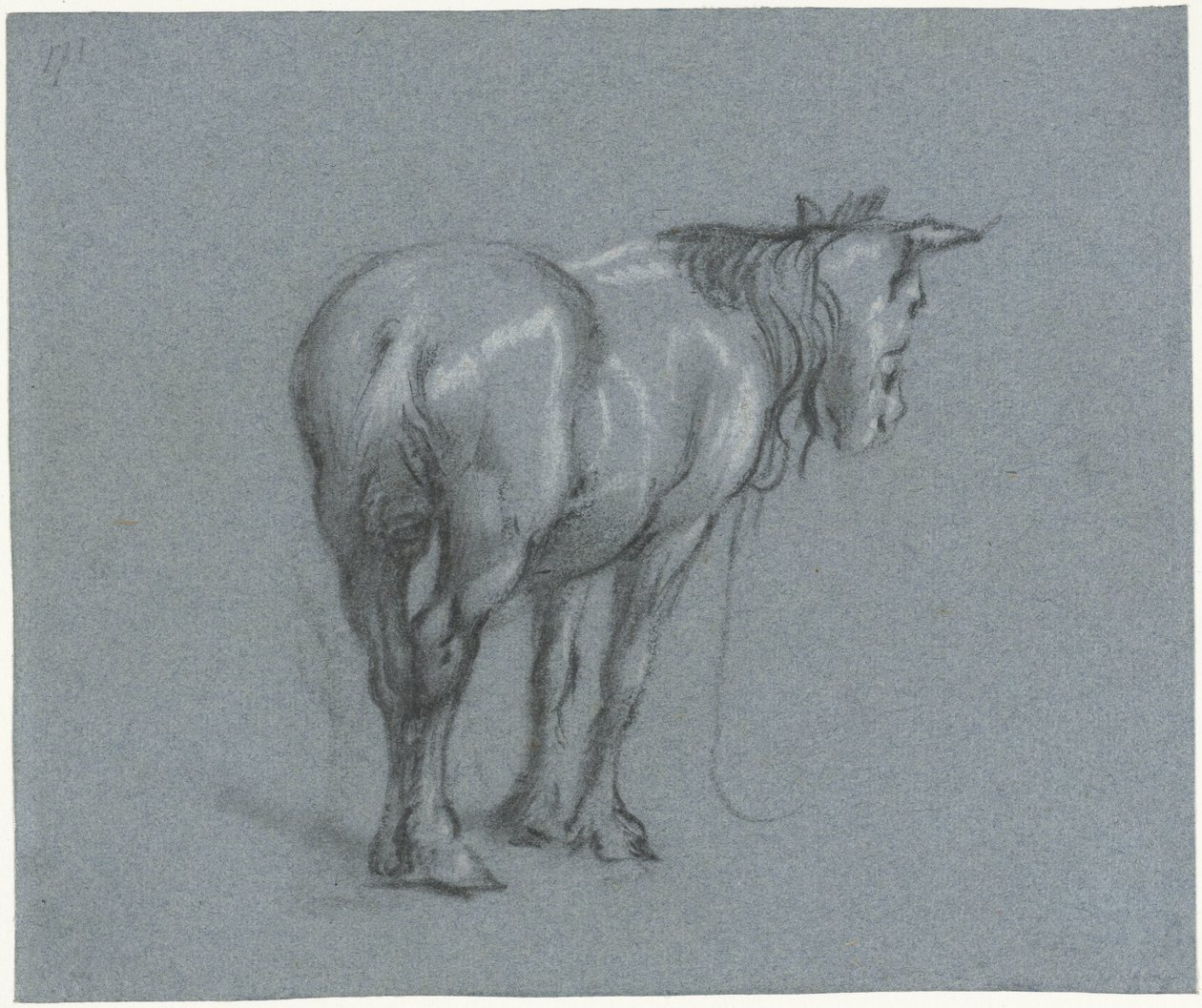 Studie av en häst bakifrån, till höger Stående arbetshästar (serietitel) av Moses Ter Borch