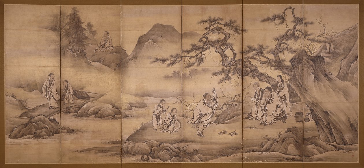 Scener Från 24 Paragons Of Filial Piety (bläck och guldpigment på papper) av Motonobu Kano