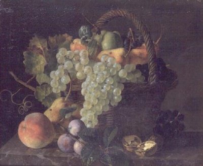 Stilleben av frukt i en korg (panel) av Mouchet Mouchet