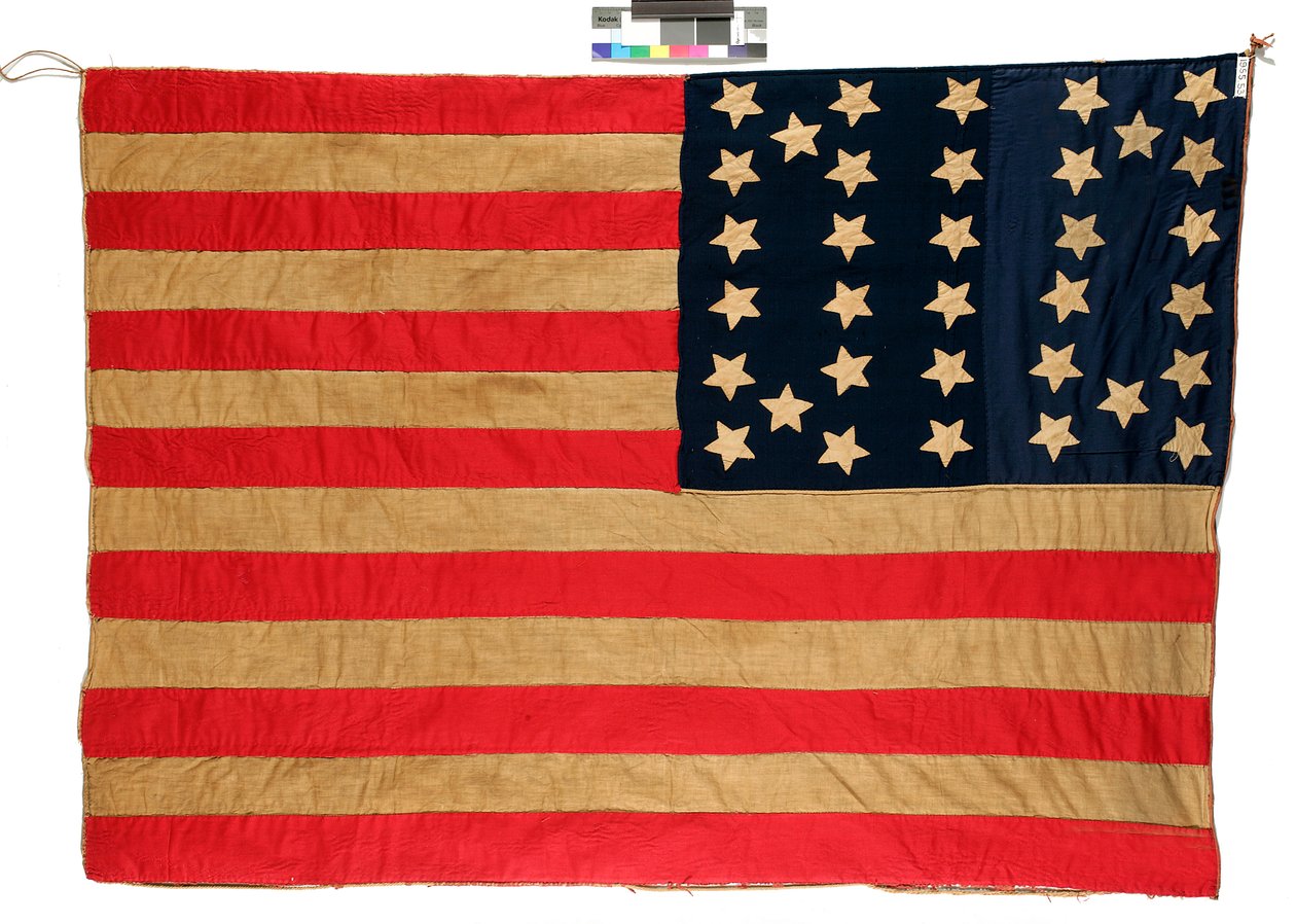 Flagga: 34 stjärnor amerikansk, 1861-63 (ull och bomull) (se 398897 för recto) av Mrs. John E. Forbes