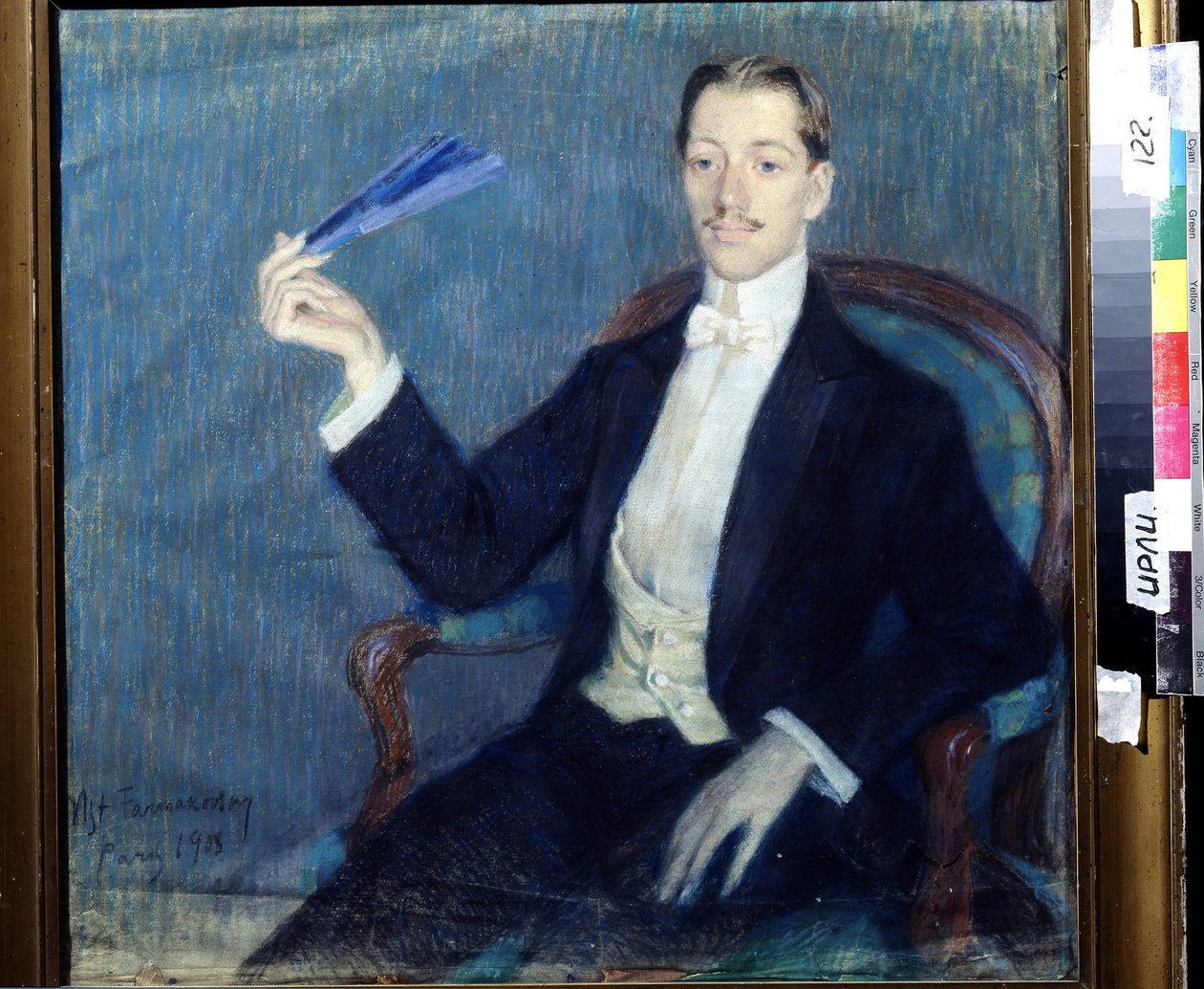 Porträtt av poeten Nikolay Gumilyov (1886-1921). Verk av Mstislav Vladimirovich Farmakovsky (1873-1946), pastell på papper av Mstislav Vladimirovich Farmakovsky