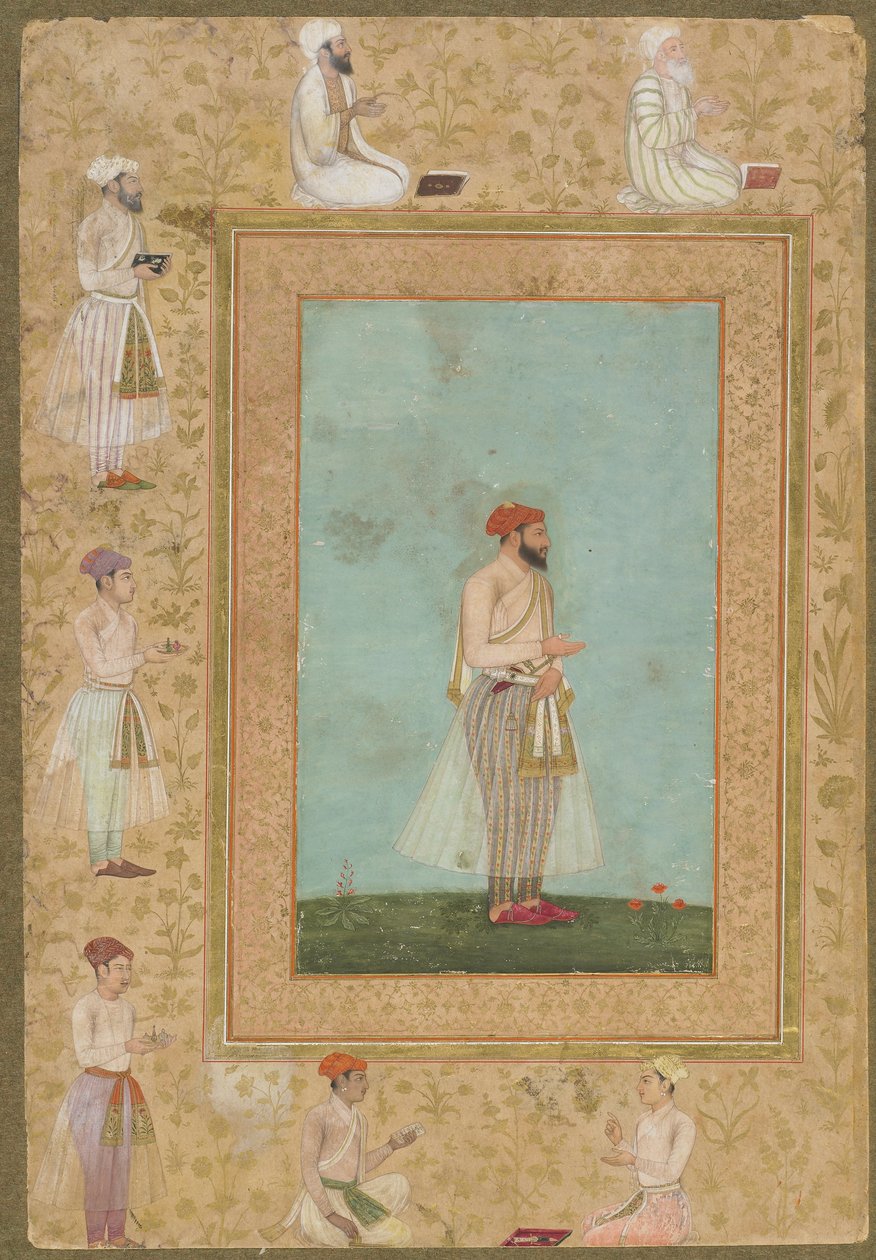 A Courtier, från det sena Shahjahan-albumet, fristående manuskriptfolio, ca 1650 av Mughal School