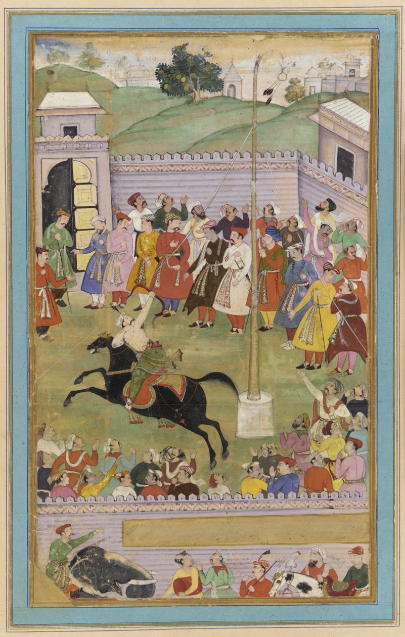 En bågskyttetävling, manuskriptfolio, c.1600 av Mughal School