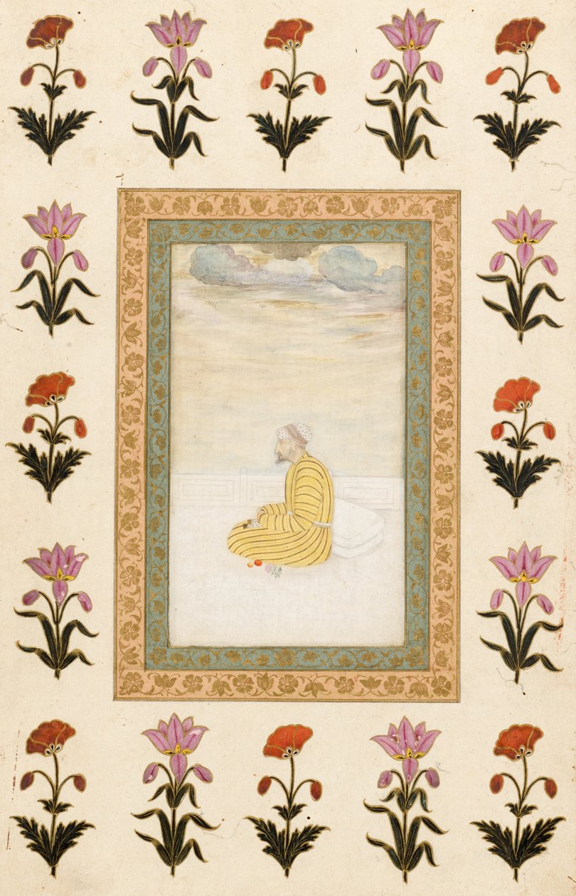 Kontemplativ man sittande på en terrass, 1674-1675 av Mughal School