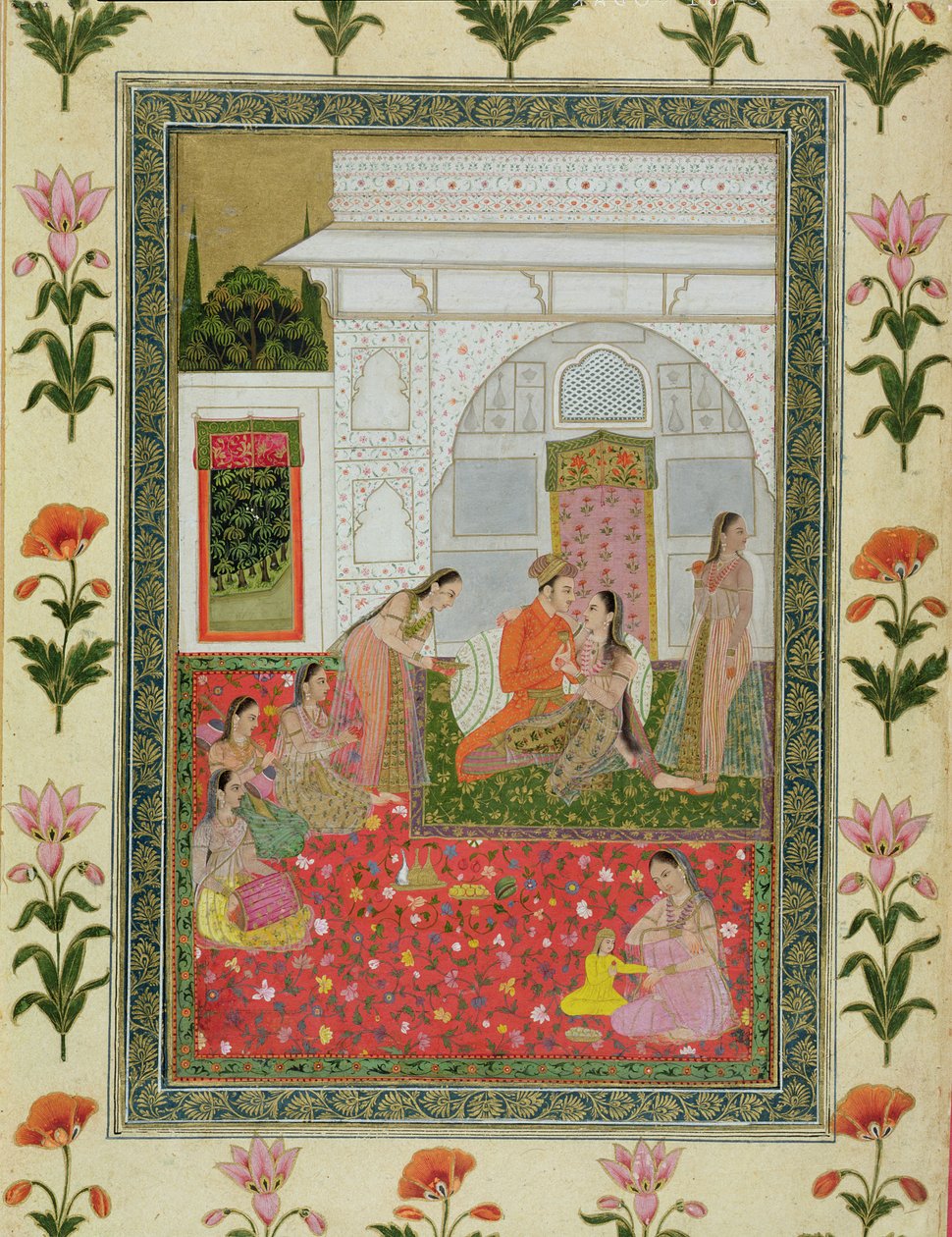 Par med kvinnliga skötare och musiker, från Small Clive Album av Mughal School