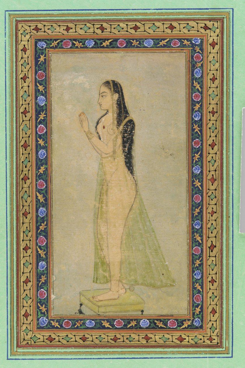 Lady at Prayer, Albumfolio med målning, c.1900 av Mughal School