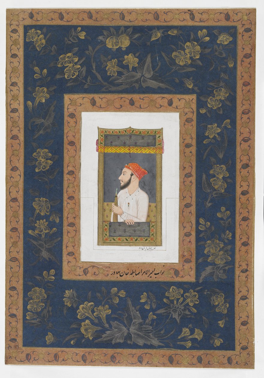 Nawab Amir al-Umara Zabita Khan, fristående albumfolio med målning, ca 1770 av Mughal School