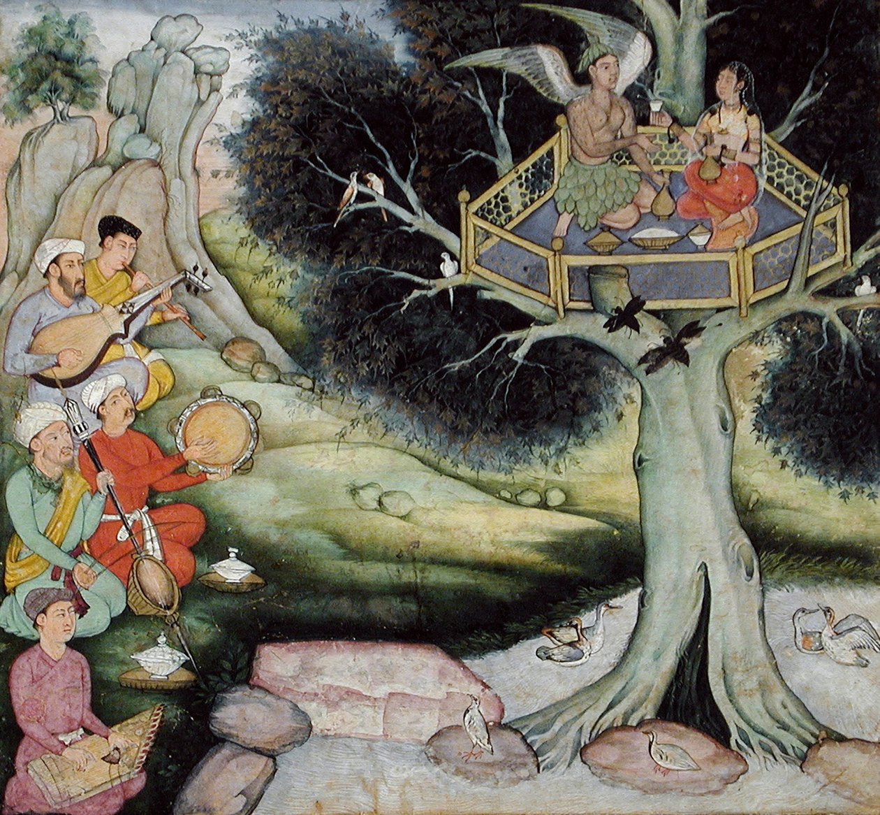 Somaprabha and a Celestial Nymph Listening to Music, c.1590 av Mughal School
