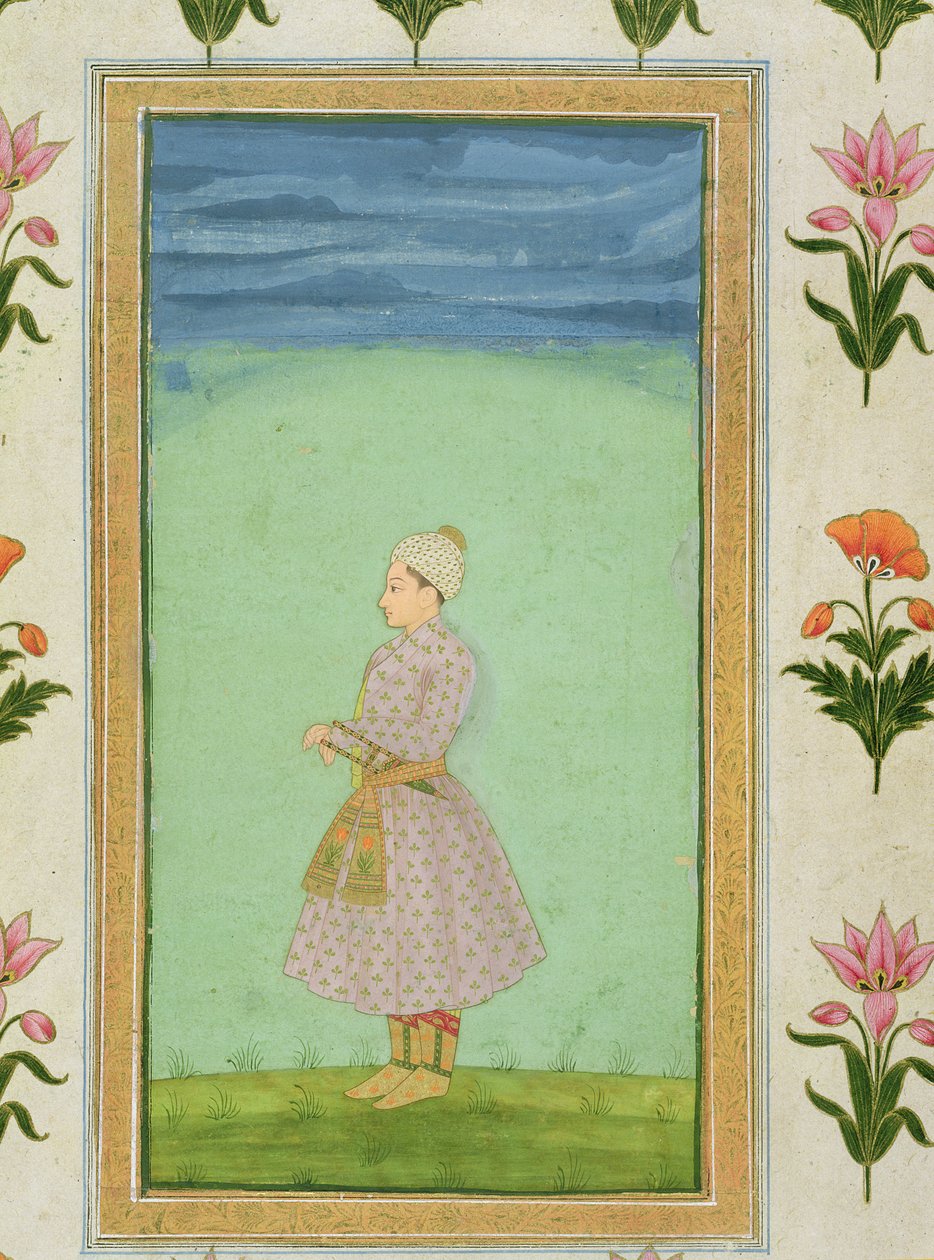 Stående figur av en pojke med en juvelbesatt dolk i skärpen, från Small Clive Album av Mughal School