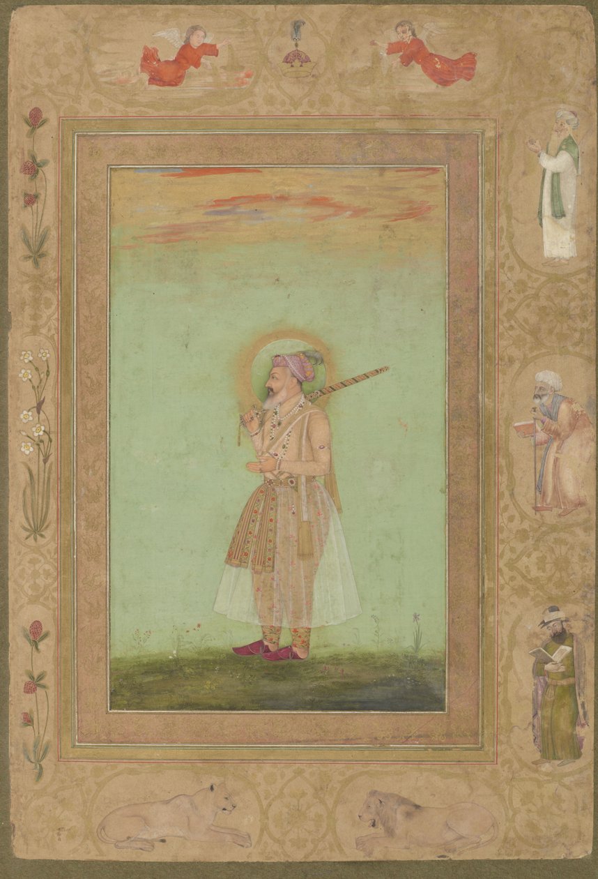 The Elderly Shahjahan, från det sena Shahjahan Albumet, fristående manuskriptfolio, 1640-1660 av Mughal School