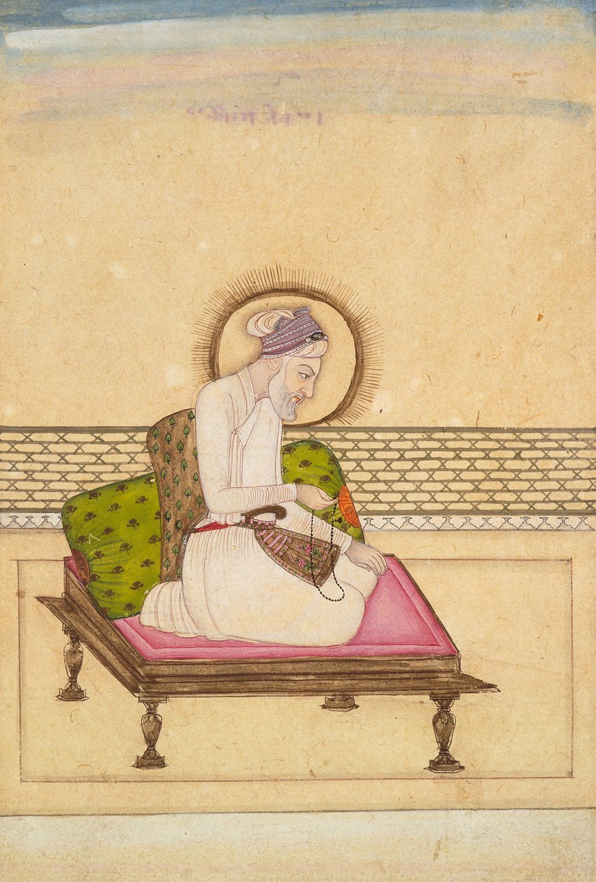 Kejsar Aurangzeb, ca 1725 (ogenomskinlig akvarell och guld på papper) av Mughal School