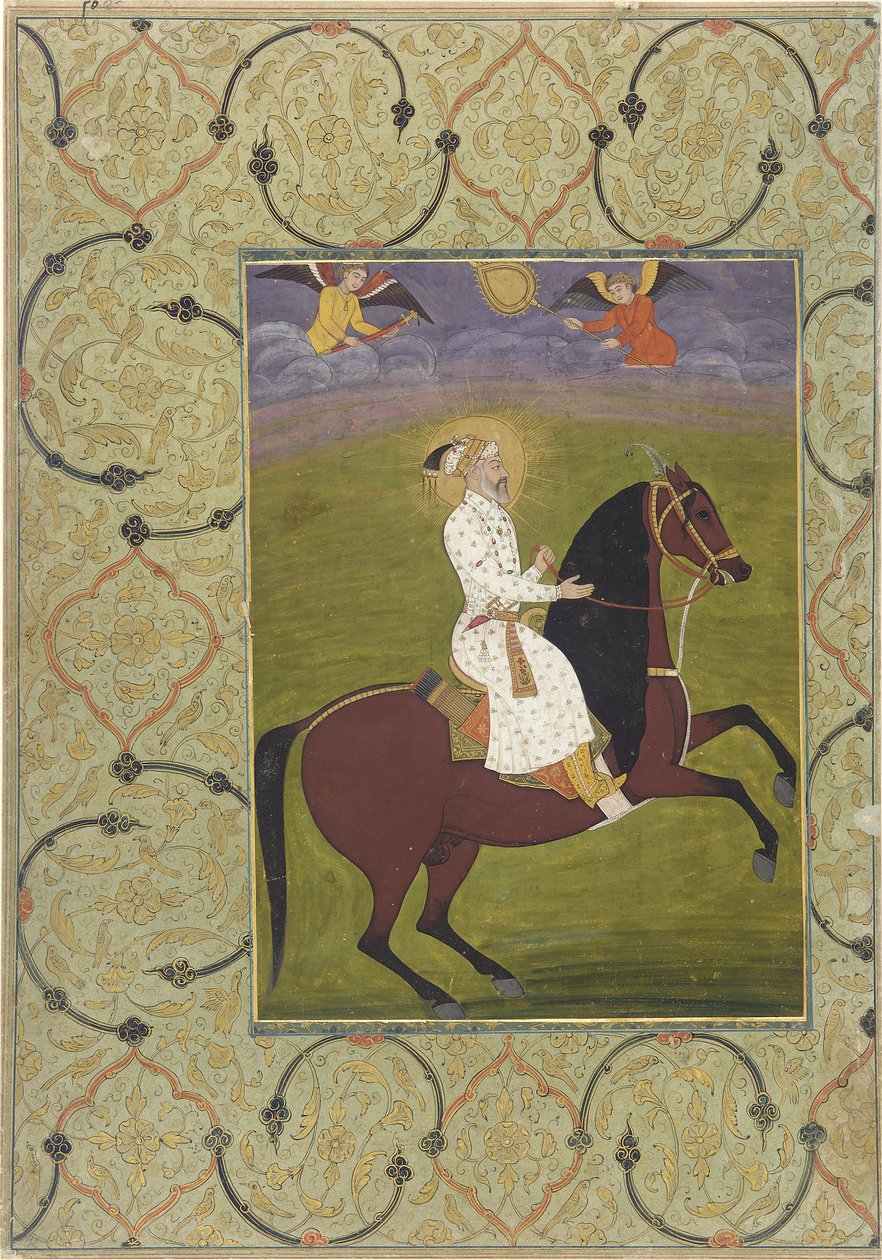 Rytterportræt af Shahjahan (r. 1628-58), fritliggende albumfolio, 1750-1770 (ugennemsigtig akvarel på papir) sverige av Mughal School
