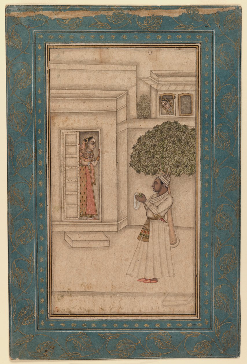 Prins och hans älskade i en trädgård, ca 1760 (bläck & ogenomskinlig wc på papper) av Mughal School