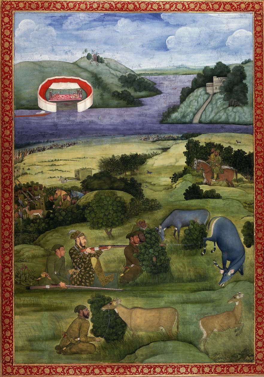 En prins och följeslagare som jagar svartbock, ca 1670-80 av Mughal School
