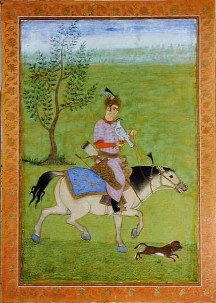 En prins på hästryggen, från Large Clive Album (akvarell på papper) av Mughal School
