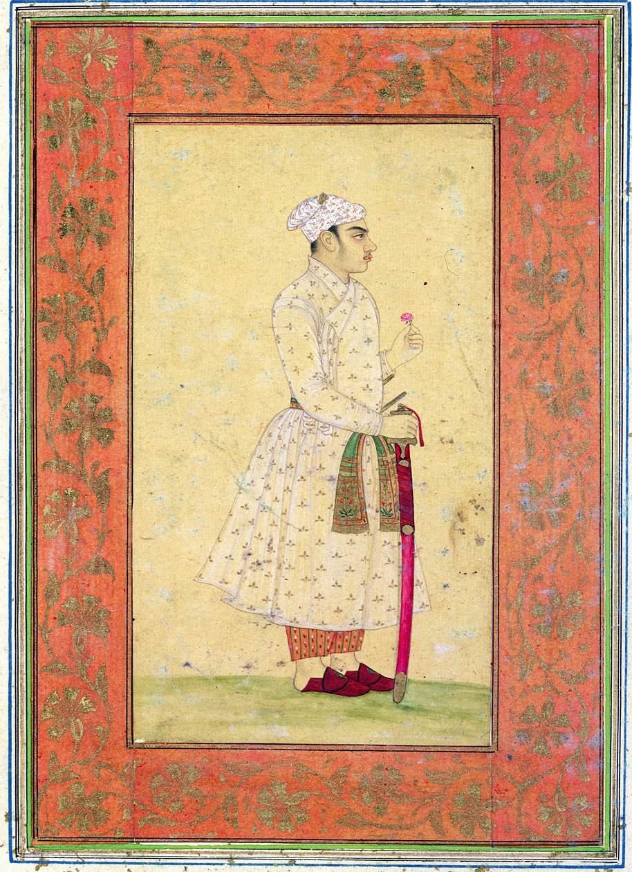 En ung adelsman från Mughal-hovet, från Large Clive Album (tonad teckning med wc på papper) av Mughal School
