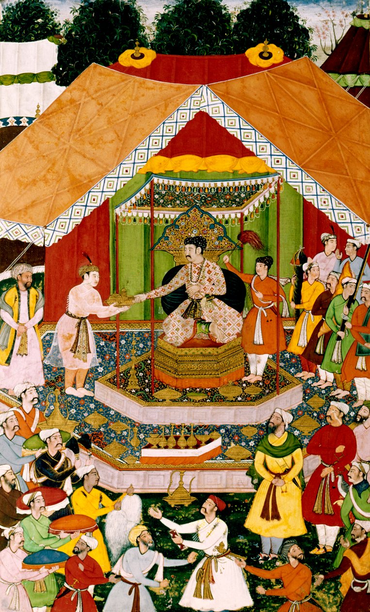 Akbar och Azim Khan i Dipalpur, ca 1590-95 av Mughal School