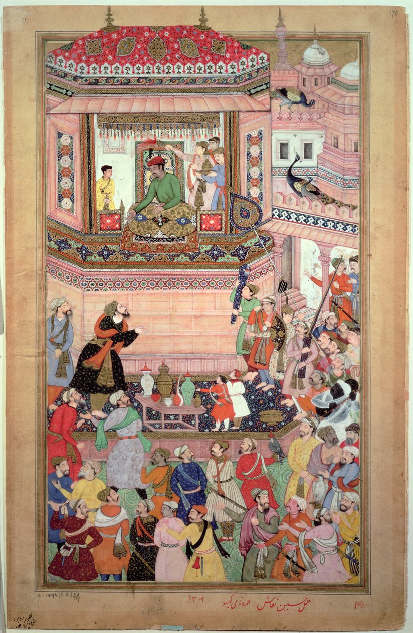 Akbar ger en publik, av Husays Naggash och Kesu, från "Akbarnama", mogul, ca 1590 av Mughal School