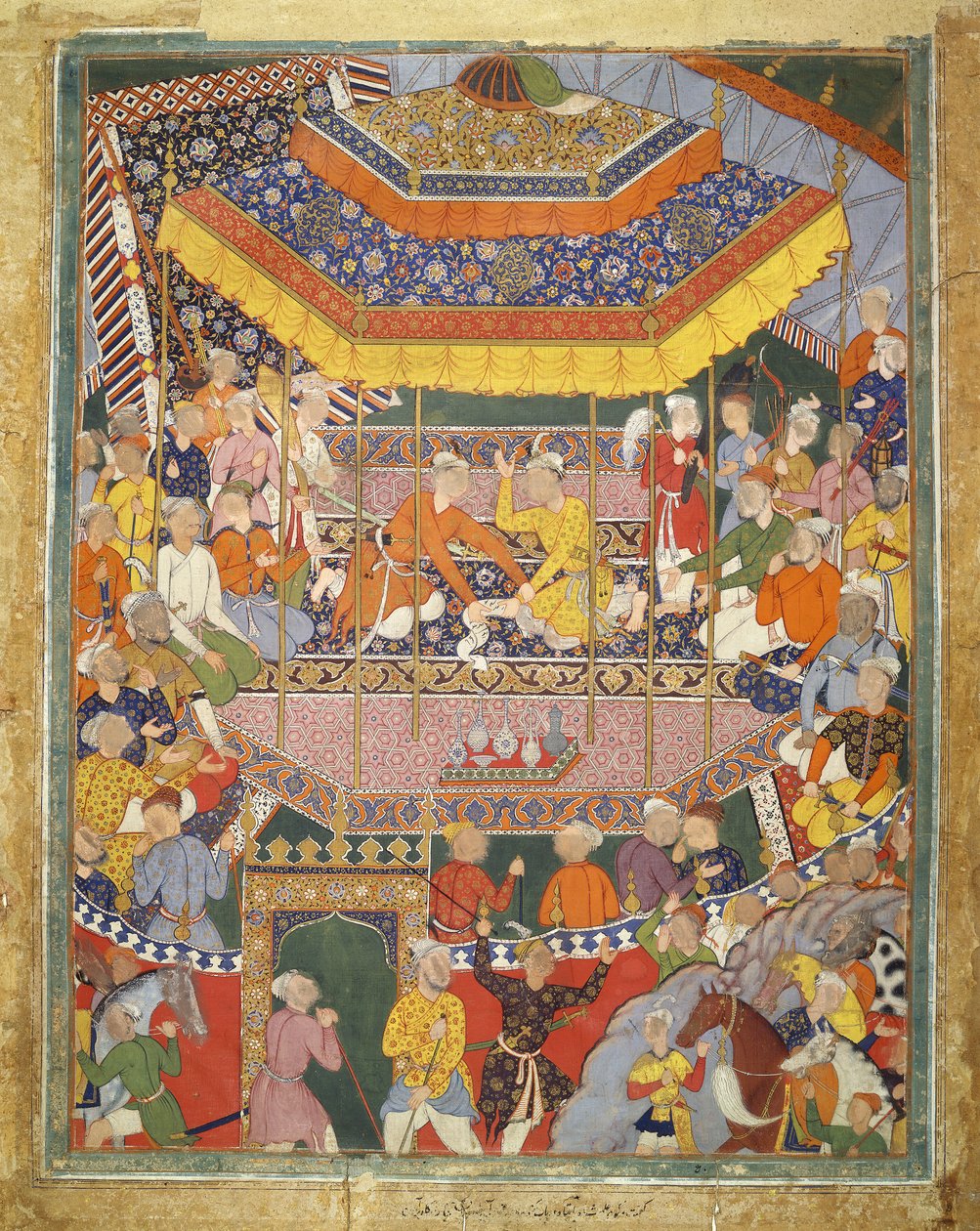 Alamshah samtalar med Qubad, illustration från Hamza Nama, ca 1555-57 (kroppsfärg på bomull) av Mughal School